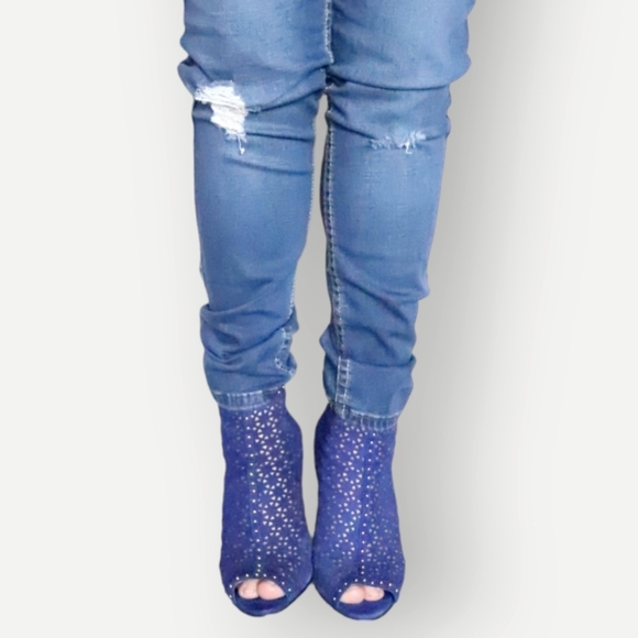 MARC FISHER WOMENS BLUE STUD LACE OPEN TOE HEELS SIZE 7M - Picture 3 of 10